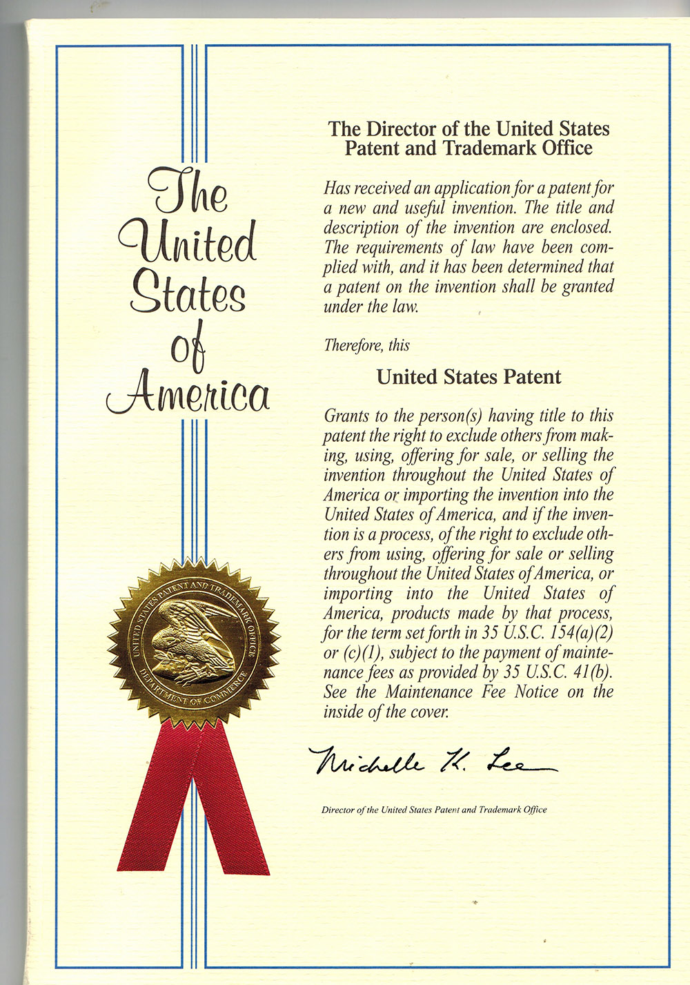 美國專利證書